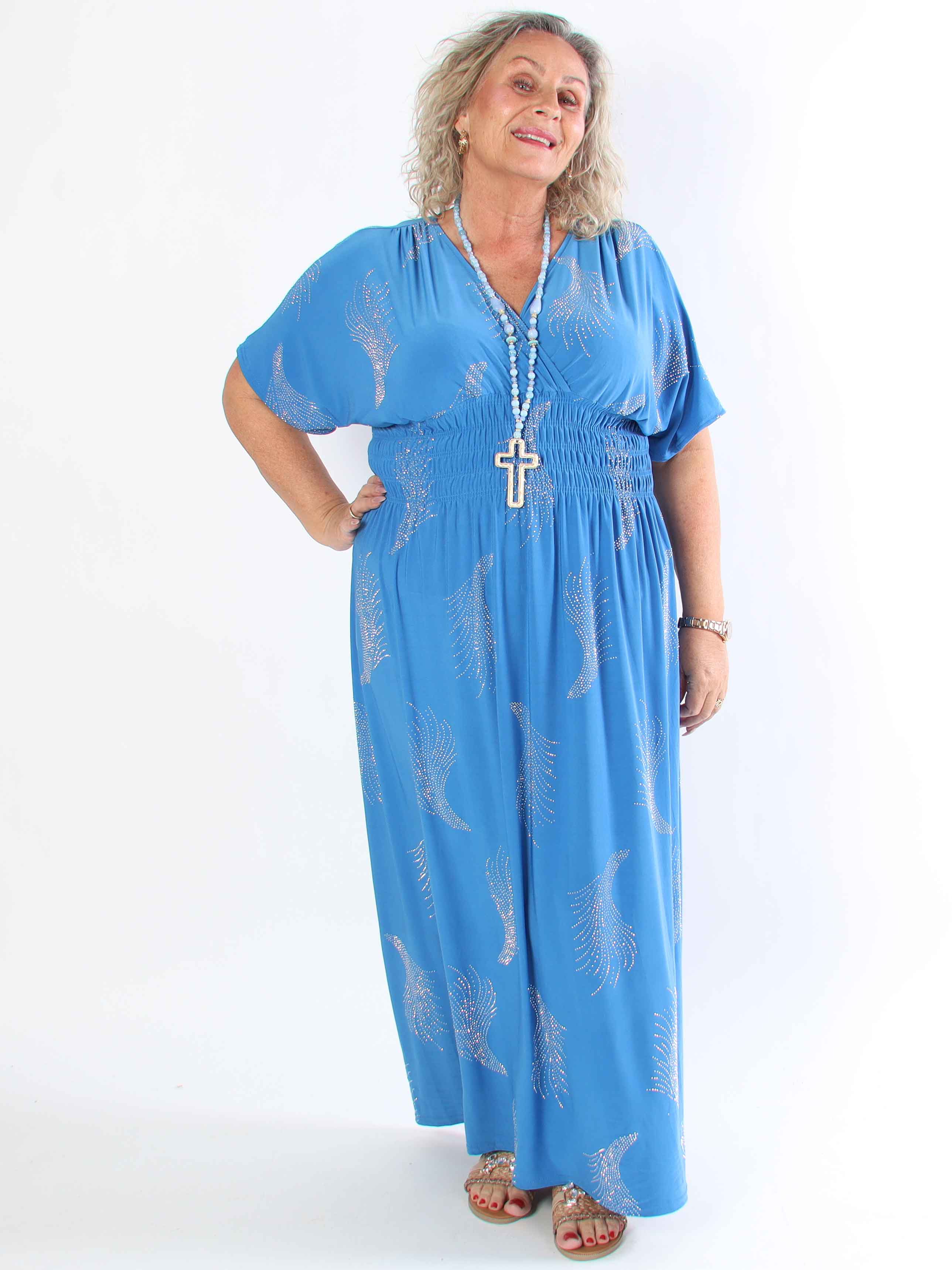 Pams Leaf Crystal - Lang elastisk plus size kjole med mønster af similisten